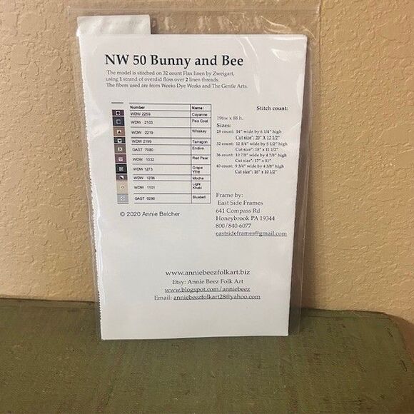 Annie Beez Folk Art PATTERN Bunny and Bee Cross Stitch Alphabet  NW-50 - Picture 3 of 3